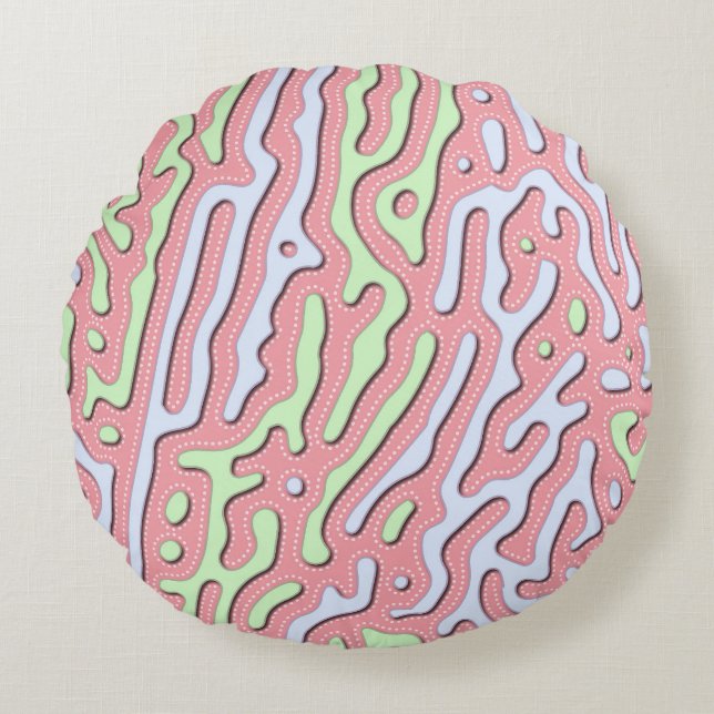 Pastel Kawaii Abstract Colorful Squiggle Design Round Pillow (Front)