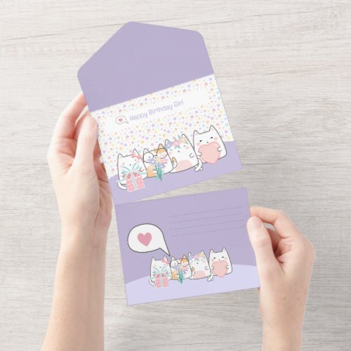 Pastel Kawaii Cat Fiends Greeting Cartoon Doodle  All In One Invitation