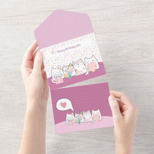 Pastel Kawaii Cat Fiends Greeting Cartoon Doodle  All In One Invitation