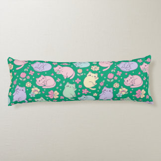 Pastel Kawaii Cats and Flowers Pattern Body Pillow
