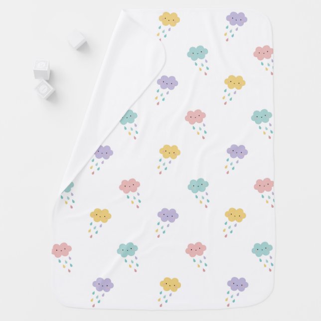 Pastel Kawaii Cloud Pattern Baby Blanket (In Situ)