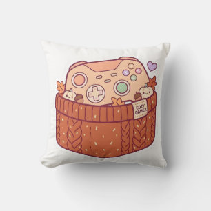 Pastel Kawaii Cozy Gamer Controller Sweater Throw Pillow