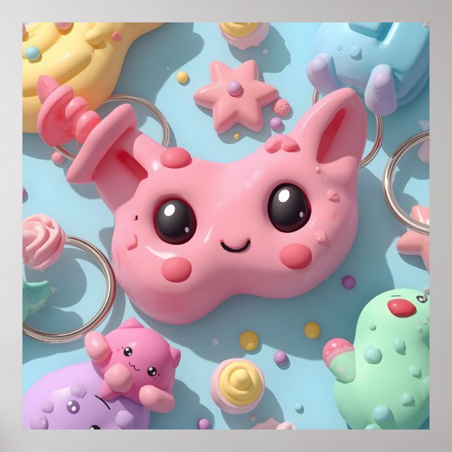 Pastel Kawaii Creature Fantasy Art Poster (Front)