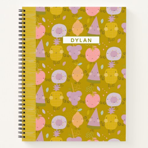 Pastel Kawaii Fruit Pattern Personalized Sketch Notebook