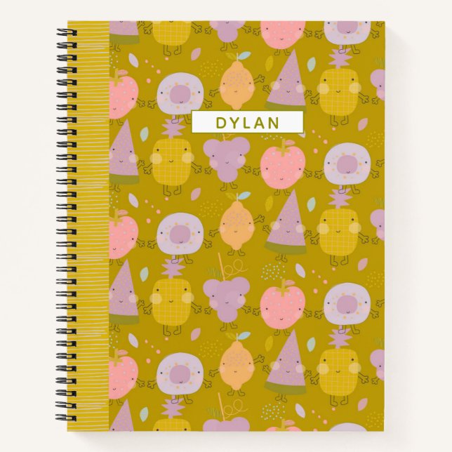 Pastel Kawaii Fruit Pattern Personalized Sketch Notebook (Front)