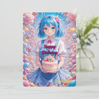 Pastel Kawaii Girl Cake Celebration Card