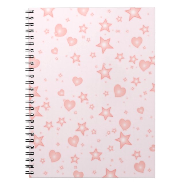 Pastel Kawaii Hearts & Stars – Cute Girly Pink Notebook (Front)