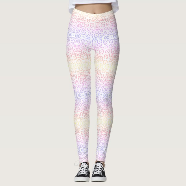 Pastel Kawaii Leopard Rainbow Animal Print Leggings (Front)