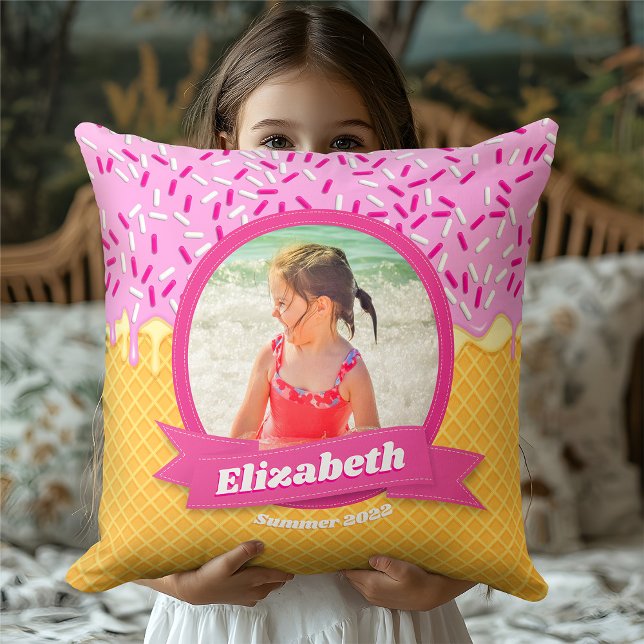 Pastel Kawaii Strawberry Ice Cream Summer Beach Throw Pillow (Creator Uploaded)
