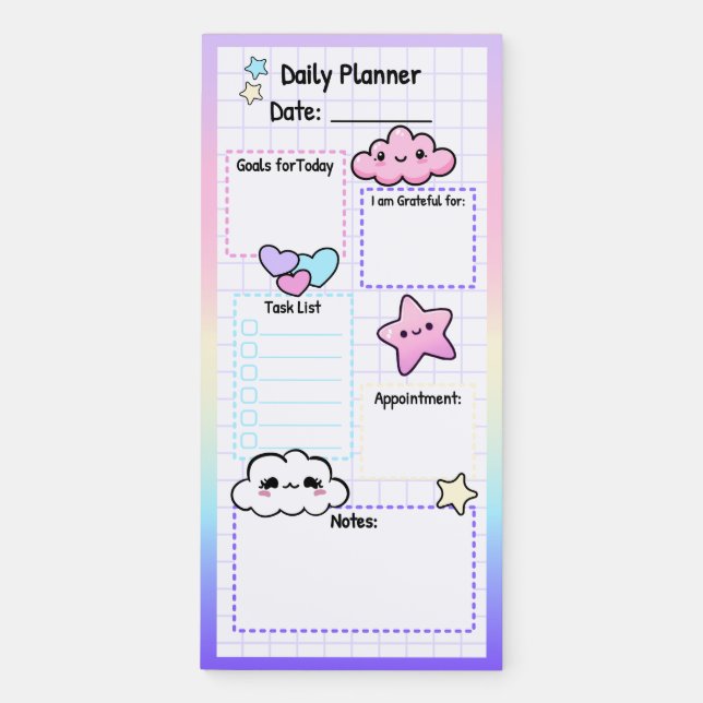 Pastel Kawaii Unicorn Day Planner Magnetic Notepad (Front)