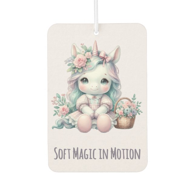 Pastel Kawaii Unicorn Doll with Flower Basket Air Freshener (Front)