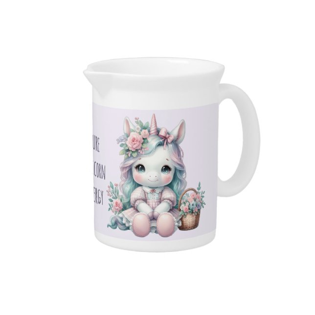 Pastel Kawaii Unicorn Doll with Flower Basket Beverage Pitcher (Right)