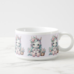 Pastel Kawaii Unicorn Doll with Flower Basket Bowl