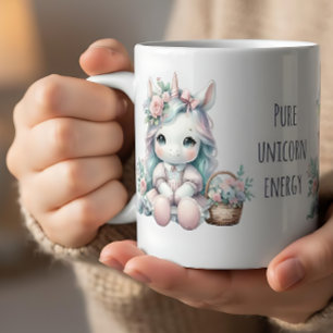 Pastel Kawaii Unicorn Doll with Flower Basket Coffee Mug