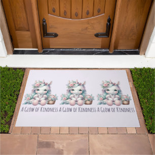 Pastel Kawaii Unicorn Doll with Flower Basket Doormat