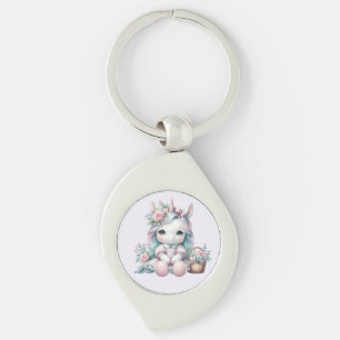 Pastel Kawaii Unicorn Doll with Flower Basket Keychain