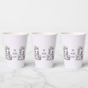 Pastel Kawaii Unicorn Doll with Flower Basket Paper Cups