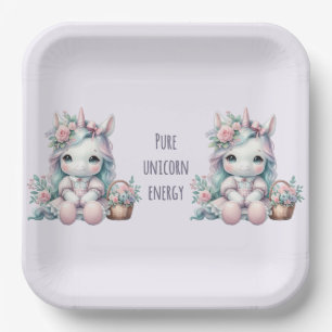 Pastel Kawaii Unicorn Doll with Flower Basket Paper Plates