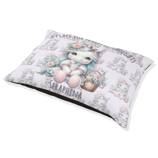 Pastel Kawaii Unicorn Doll with Flower Basket Pet Bed (Angled)