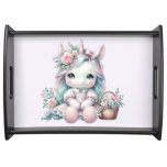Pastel Kawaii Unicorn Doll with Flower Basket Serving Tray