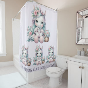 Pastel Kawaii Unicorn Doll with Flower Basket Shower Curtain