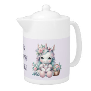 Pastel Kawaii Unicorn Doll with Flower Basket Teapot