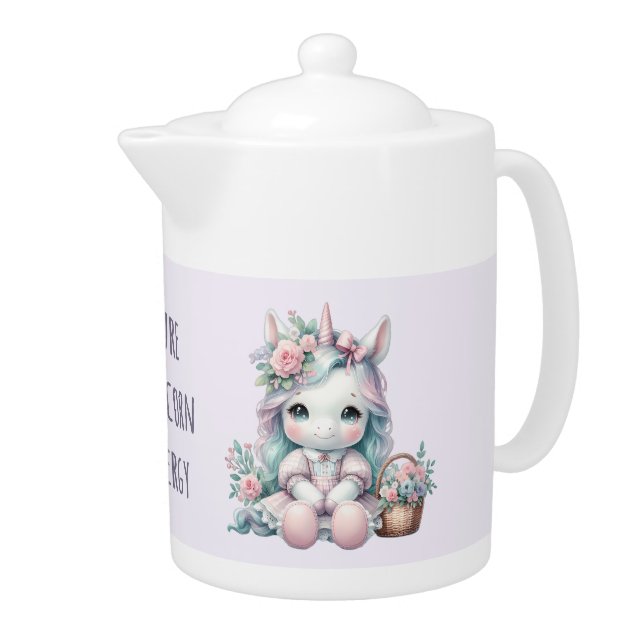 Pastel Kawaii Unicorn Doll with Flower Basket Teapot (Right)