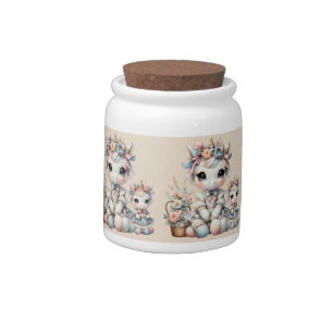Pastel Kawaii Unicorn Mother Daughter Duo Beige Candy Jar