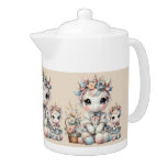 Pastel Kawaii Unicorn Mother Daughter Duo Beige Teapot