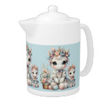 Pastel Kawaii Unicorn Mother Daughter Duo Blue Teapot