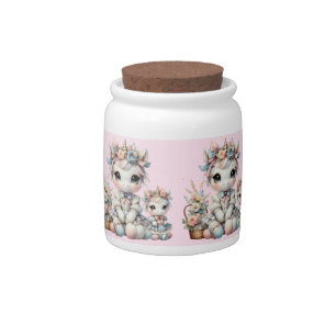 Pastel Kawaii Unicorn Mother Daughter Duo Pink Candy Jar