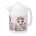 Pastel Kawaii Unicorn Mother Daughter Duo Pink Teapot