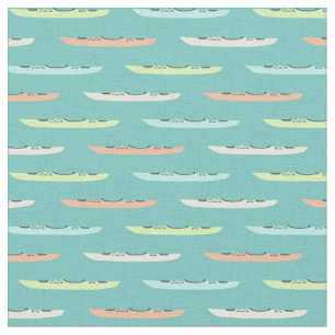 Pastel Kayaks on Teal Kayaking Themed Fabric