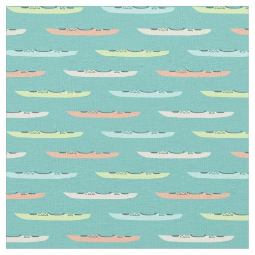 Pastel Kayaks on Teal Kayaking Themed Fabric