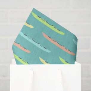 Pastel Kayaks on Teal Kayaking Themed Tissue Paper