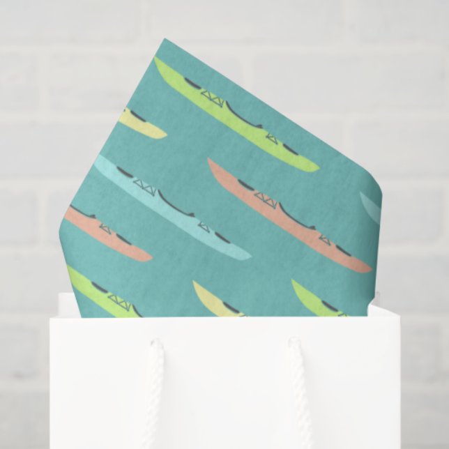 Pastel Kayaks on Teal Kayaking Themed Tissue Paper (Gift Bag)