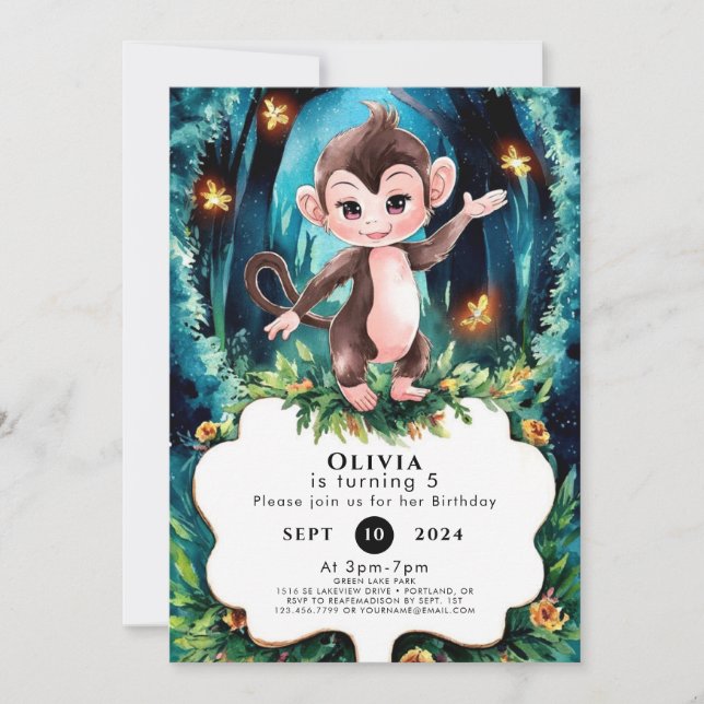Pastel Kids Monkey Birthday Invitation (Front)