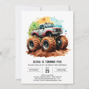 Pastel Kids' Monster Truck Birthday Invitation