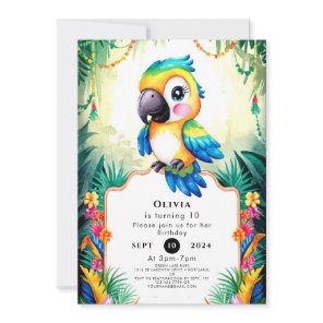 Pastel Kids Parrot Birthday Invitation
