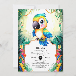 Pastel Kids Parrot Birthday Invitation