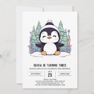 Pastel Kids Penguin Digital Birthday Invitation