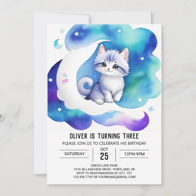 Pastel Kitten Digital Birthday Invitation (Front)