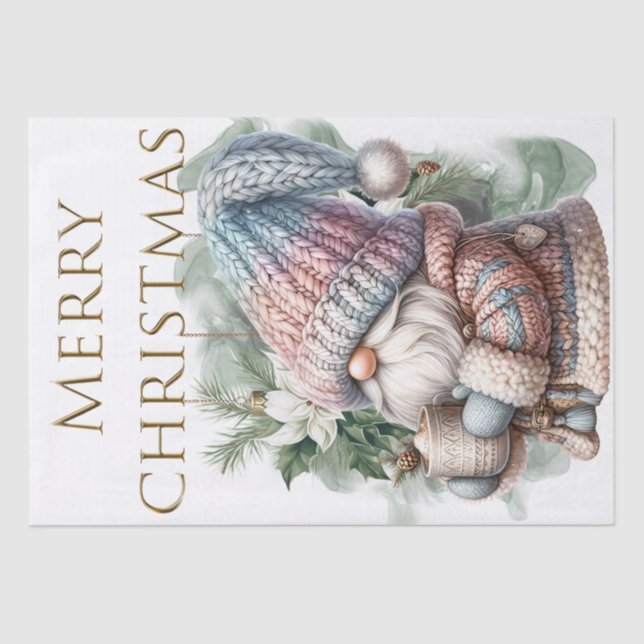 Pastel Knitted Christmas Gnome Tissue Paper (Front)