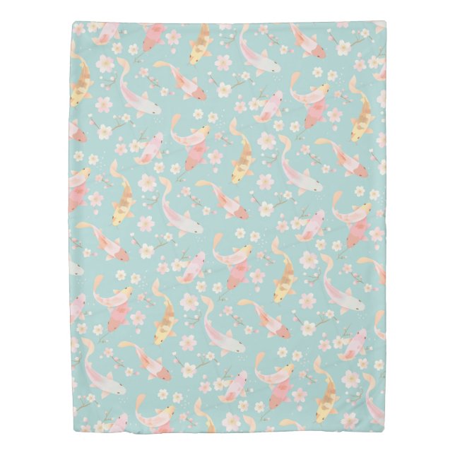 Pastel Koi and Flowers Duvet Cover (Front)
