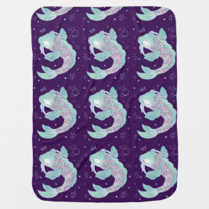 Pastel Koi Fish Whimsical Folk Art Underwater Baby Blanket