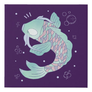 Pastel Koi Fish   Whimsical Folk Art Underwater Faux Canvas Print