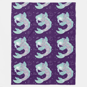 Pastel Koi Fish Whimsical Folk Art Underwater Fleece Blanket