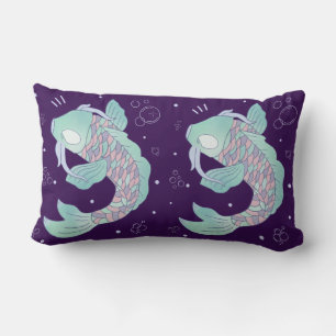 Pastel Koi Fish Whimsical Folk Art Underwater Lumbar Pillow