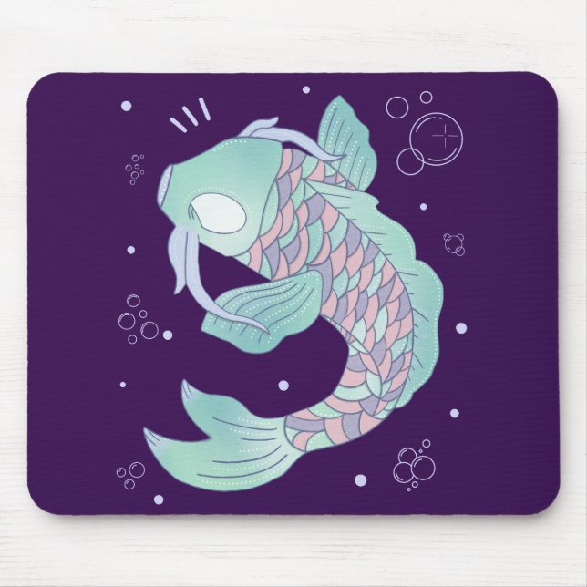 Pastel Koi Fish | Whimsical Folk Art Underwater Mouse Pad (Front)