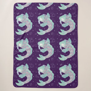 Pastel Koi Fish Whimsical Folk Art Underwater Sherpa Blanket